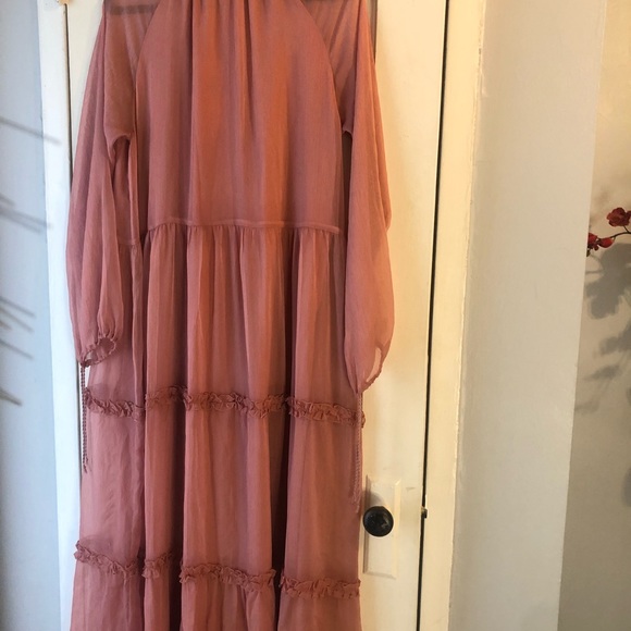 NWT Notes du Nord Blaire Tiered Silk Pink Sheer Maxi Dress Ruffle Danish 40 or L - Picture 14 of 15